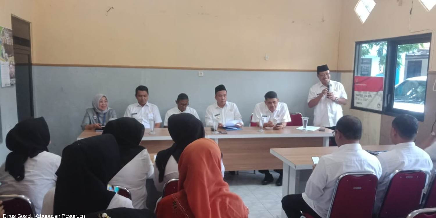 RAPAT KOORDINASI WAKIL BUPATI PASURUAN BERSAMA (ASISTEN 1, DINAS SOSIAL, DINAS SATPOL PP, DINKES, BPBD, BAPEDA, BPJS) KAB. PASURUAN DI AULA. 1 DINAS SOSIAL KAB. PASURUAN